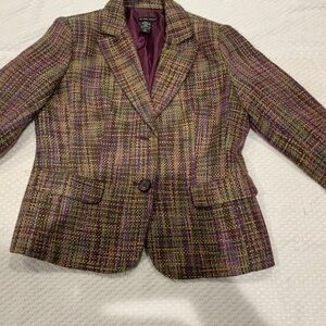 NY Company Purple Plaid Blazer Women's  Medium  Pre-Owned Missing Front Button